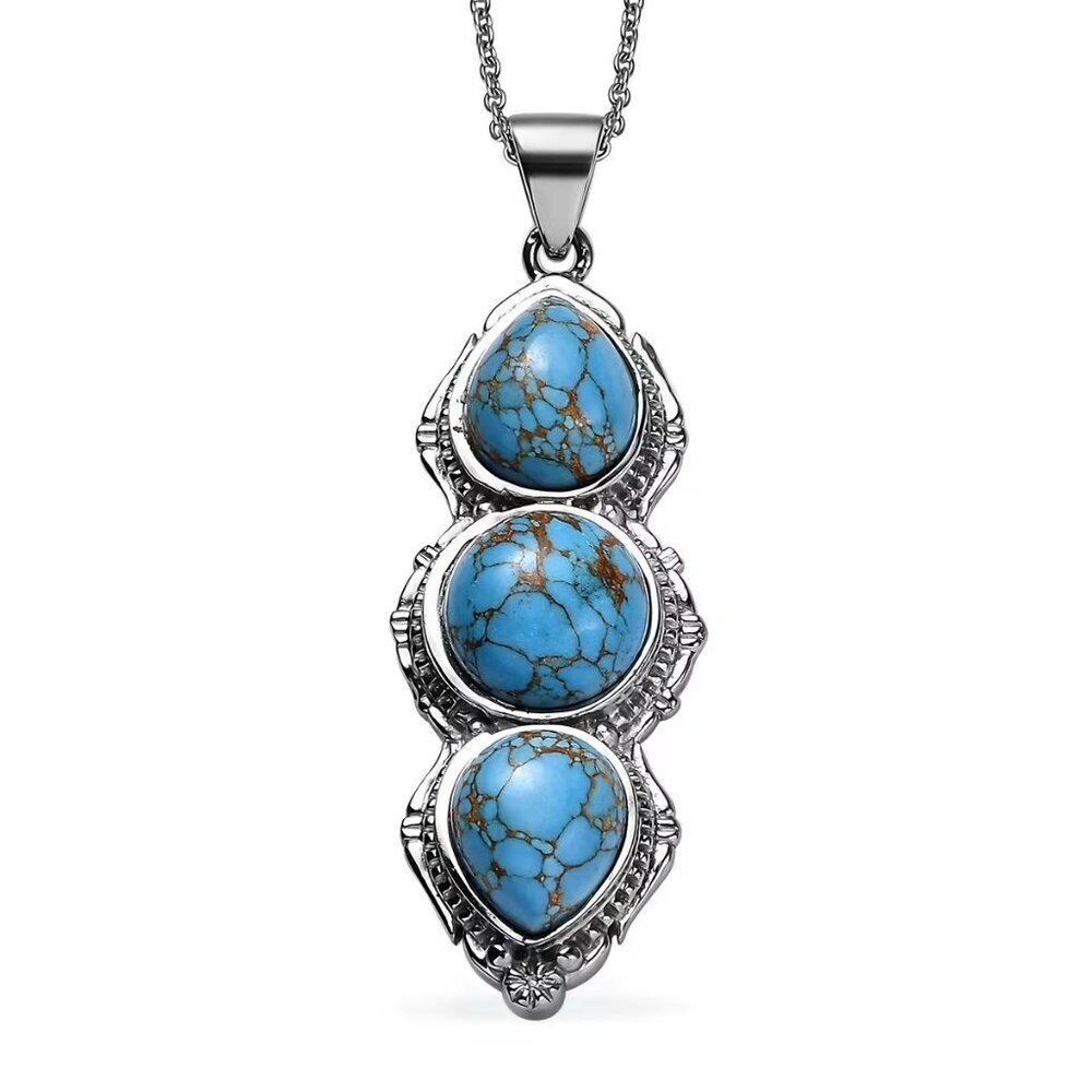 Mojave Blue Turquoise Pendant Necklace in Stainless Steel